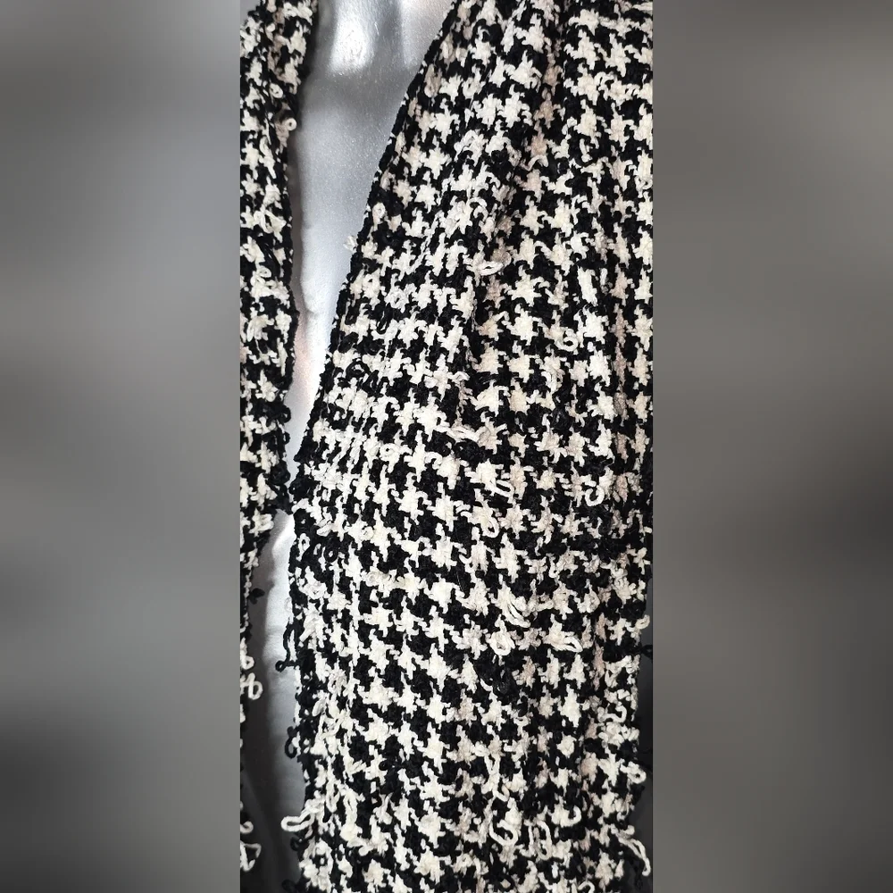 Charter Club Black White Houndstooth Fringe Scarf Wrap One Size Black and White